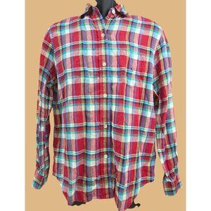 Lauren Ralph Lauren Women Red Plaid Linen Shirt Small